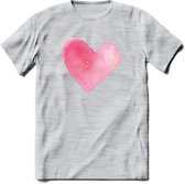Valentijn Pastel waterverf Hart T-Shirt | Grappig Valentijnsdag Cadeautje voor Hem en Haar | Dames - Heren - Unisex | Kleding Cadeau | - Licht Grijs - Gemaleerd - L