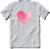 Valentijn Pastel waterverf Hart T-Shirt | Grappig Valentijnsdag Cadeautje voor Hem en Haar | Dames - Heren - Unisex | Kleding Cadeau | - Licht Grijs - Gemaleerd - M