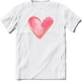 Valentijn Pastel waterverf Hart T-Shirt | Grappig Valentijnsdag Cadeautje voor Hem en Haar | Dames - Heren - Unisex | Kleding Cadeau | - Wit - 3XL