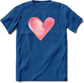 Valentijn Pastel waterverf Hart T-Shirt | Grappig Valentijnsdag Cadeautje voor Hem en Haar | Dames - Heren - Unisex | Kleding Cadeau | - Donker Blauw - S