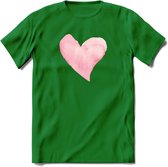 Valentijn Pastel waterverf Hart T-Shirt | Grappig Valentijnsdag Cadeautje voor Hem en Haar | Dames - Heren - Unisex | Kleding Cadeau | - Donker Groen - XL