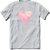 Valentijn Pastel waterverf Hart T-Shirt | Grappig Valentijnsdag Cadeautje voor Hem en Haar | Dames - Heren - Unisex | Kleding Cadeau | - Licht Grijs - Gemaleerd - S