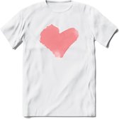 Valentijn Pastel waterverf Hart T-Shirt | Grappig Valentijnsdag Cadeautje voor Hem en Haar | Dames - Heren - Unisex | Kleding Cadeau | - Wit - 3XL