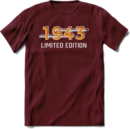 1943 Limited Edition T-Shirt | Goud - Zilver | Grappig Verjaardag en Feest Cadeau Shirt | Dames - Heren - Unisex | Tshirt Kleding Kado | - Burgundy - L