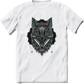 Vos - Dieren Mandala T-Shirt | Aqua | Grappig Verjaardag Zentangle Dierenkop Cadeau Shirt | Dames - Heren - Unisex | Wildlife Tshirt Kleding Kado | - Wit - L