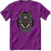 Vos - Dieren Mandala T-Shirt | Oranje | Grappig Verjaardag Zentangle Dierenkop Cadeau Shirt | Dames - Heren - Unisex | Wildlife Tshirt Kleding Kado | - Paars - S