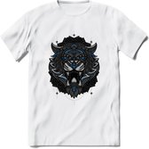Tijger - Dieren Mandala T-Shirt | Blauw | Grappig Verjaardag Zentangle Dierenkop Cadeau Shirt | Dames - Heren - Unisex | Wildlife Tshirt Kleding Kado | - Wit - 3XL