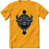 Bizon - Dieren Mandala T-Shirt | Blauw | Grappig Verjaardag Zentangle Dierenkop Cadeau Shirt | Dames - Heren - Unisex | Wildlife Tshirt Kleding Kado | - Geel - M