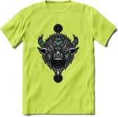 Bizon - Dieren Mandala T-Shirt | Aqua | Grappig Verjaardag Zentangle Dierenkop Cadeau Shirt | Dames - Heren - Unisex | Wildlife Tshirt Kleding Kado | - Groen - S