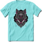 Vos - Dieren Mandala T-Shirt | Roze | Grappig Verjaardag Zentangle Dierenkop Cadeau Shirt | Dames - Heren - Unisex | Wildlife Tshirt Kleding Kado | - Licht Blauw - XXL