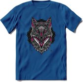 Vos - Dieren Mandala T-Shirt | Roze | Grappig Verjaardag Zentangle Dierenkop Cadeau Shirt | Dames - Heren - Unisex | Wildlife Tshirt Kleding Kado | - Donker Blauw - XL