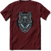 Vos - Dieren Mandala T-Shirt | Lichtblauw | Grappig Verjaardag Zentangle Dierenkop Cadeau Shirt | Dames - Heren - Unisex | Wildlife Tshirt Kleding Kado | - Burgundy - XXL