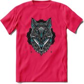 Vos - Dieren Mandala T-Shirt | Lichtblauw | Grappig Verjaardag Zentangle Dierenkop Cadeau Shirt | Dames - Heren - Unisex | Wildlife Tshirt Kleding Kado | - Roze - XXL