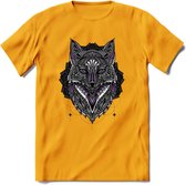 Vos - Dieren Mandala T-Shirt | Paars | Grappig Verjaardag Zentangle Dierenkop Cadeau Shirt | Dames - Heren - Unisex | Wildlife Tshirt Kleding Kado | - Geel - M