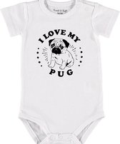 Baby Rompertje met tekst 'Pug' | Korte mouw l | wit zwart | maat 62/68 | cadeau | Kraamcadeau | Kraamkado