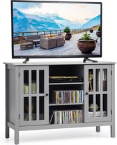 furnibella -Houten TV-meubel, lowboard voor TV's tot 50", TV-plank entertainment centrum met 2 deuren en 3 planken, woonkamer media console tafel (Grijs)