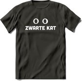 Zwarte Kat - Katten T-Shirt Kleding Cadeau | Dames - Heren - Unisex | Dieren shirt | Grappig Verjaardag kado | Tshirt Met Print | - Donker Grijs - M