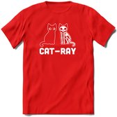 Cat-Ray - Katten T-Shirt Kleding Cadeau | Dames - Heren - Unisex | Kat / Dieren shirt | Grappig Verjaardag kado | Tshirt Met Print | - Rood - XL