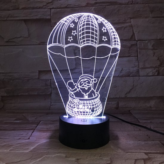 3D Led Lamp Met Gravering - RGB 7 Kleuren - Kerstman Luchtballon