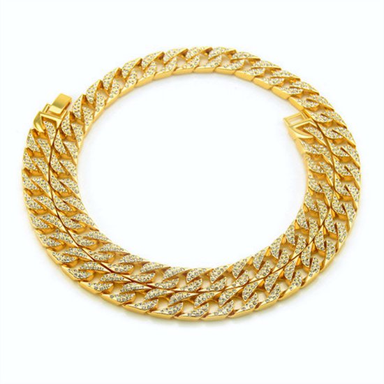 ICYBOY 18K Diamanten Cuban Heren Ketting Verguld Goud [GOLD-PLATED] [ICED OUT] [24 - 60CM] - Chunky Miami Chain Necklace Diamond Link