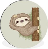 WallCircle - Cercle mural - Cercle mural - Illustration enfantine d'un paresseux sur un tronc d'arbre - Aluminium - Dibond - ⌀ 60 cm - Intérieur et Extérieur