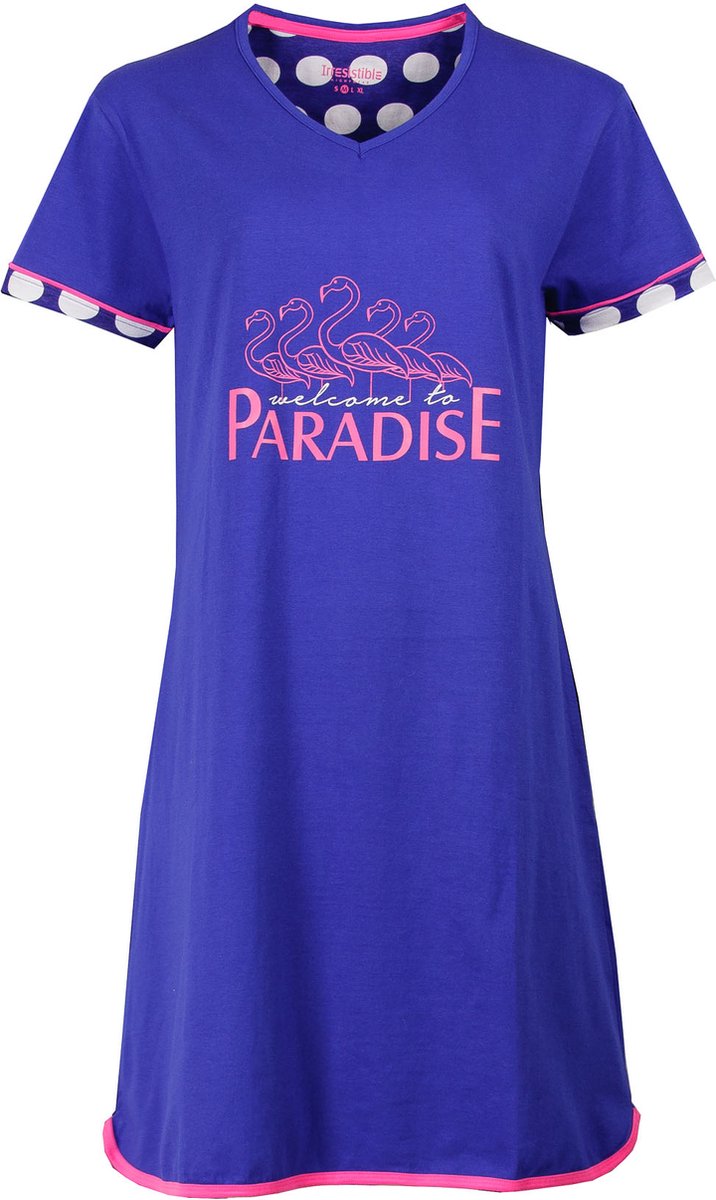 Irresistible Dames Nachthemd - V Hals - 100% Katoen - Blauw