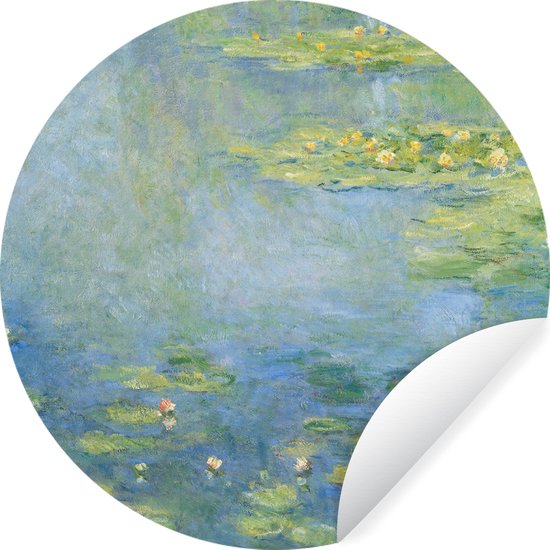 WallCircle - Muurstickers - Behangcirkel - Water lilies - Schilderij van Claude Monet - 50x50 cm - Muurcirkel - Zelfklevend - Ronde Behangsticker