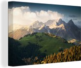 Canvas Schilderij Uitzicht over de Zwitserse alpen - 90x60 cm - Wanddecoratie