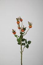 Kunsttak - rozenbottel - topkwaliteit decoratie - 2 stuks - zijden tak - Oranje - 58 cm hoog