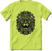 Leeuw - Dieren Mandala T-Shirt | Grijs | Grappig Verjaardag Zentangle Dierenkop Cadeau Shirt | Dames - Heren - Unisex | Wildlife Tshirt Kleding Kado | - Groen - 3XL