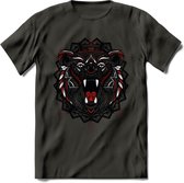 Beer - Dieren Mandala T-Shirt | Rood | Grappig Verjaardag Zentangle Dierenkop Cadeau Shirt | Dames - Heren - Unisex | Wildlife Tshirt Kleding Kado | - Donker Grijs - 3XL