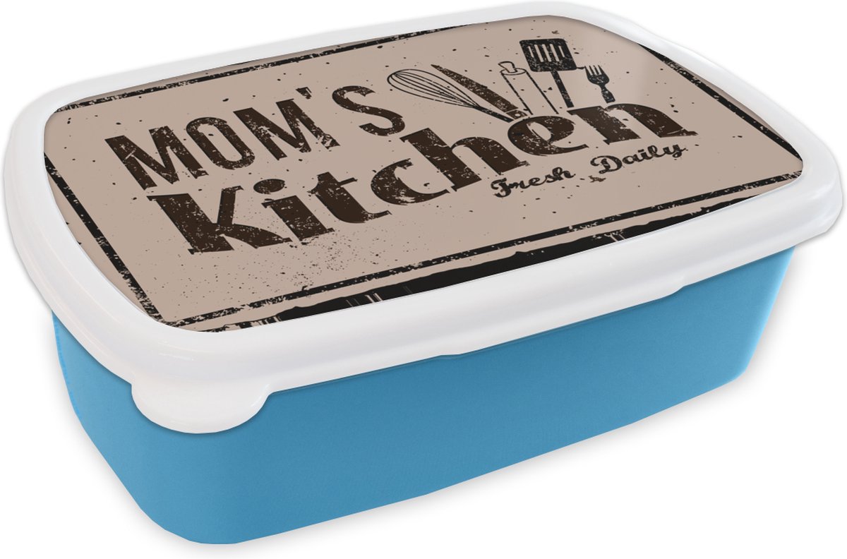 Broodtrommel Blauw - Lunchbox - Brooddoos - Keuken - Mama - Retro - 18x12x6 cm - Kinderen - Jongen