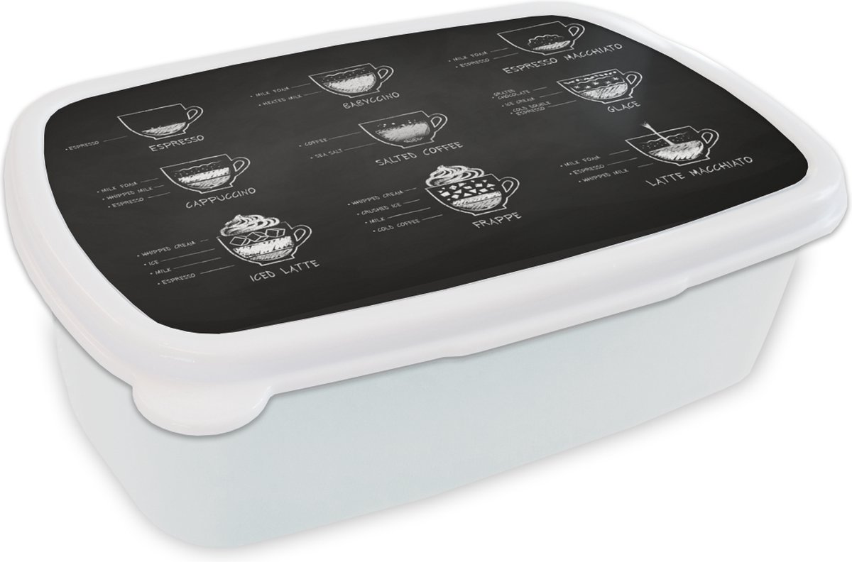 Broodtrommel Wit - Lunchbox - Brooddoos - Koffie - Keuken - Drinken - 18x12x6 cm - Volwassenen