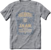 90 Jaar Legendarisch Gerijpt T-Shirt | Royal Blue - Ivoor | Grappig Verjaardag en Feest Cadeau Shirt | Dames - Heren - Unisex | Tshirt Kleding Kado | - Donker Grijs - Gemaleerd - M