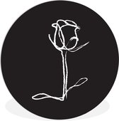 Illustration botanique de dessin au trait rose sur fond noir Plaque en plastique de cercle mural ⌀ 120 cm - impression photo sur cercle mural / cercle vivant (décoration murale)