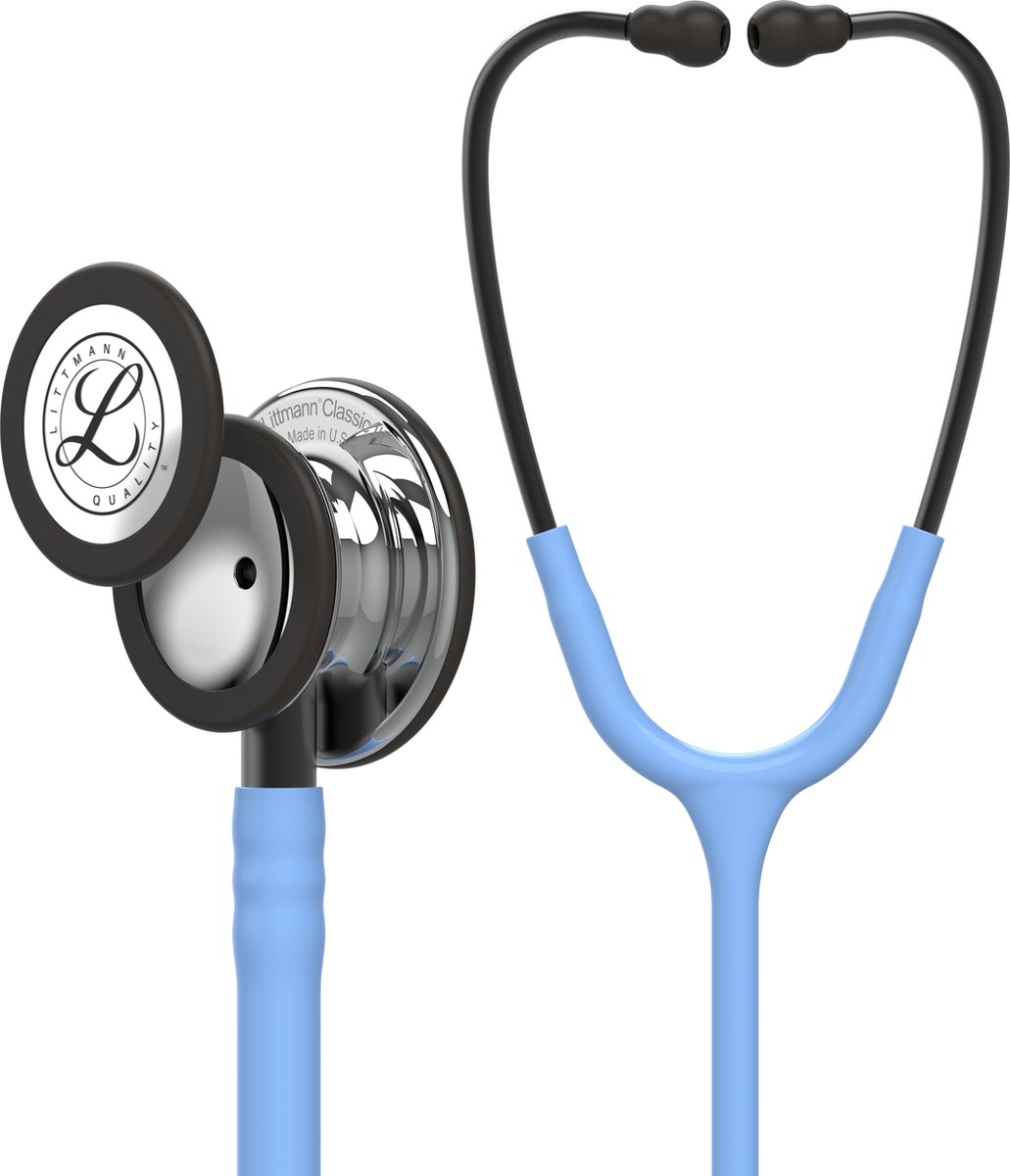 Goedkoopste Littmann Classic III Stethoscoop 5959 spiegelend borststuk, hemelsblauwe slang, rookkleurige steel en rookkleurige headset, 69 cm
