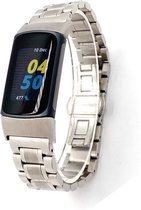 Stalen Smartwatch bandje - Geschikt voor Fitbit Charge 5 / Fitbit Charge 6 metalen schakel band - zilver - Strap-it Horlogeband / Polsband / Armband