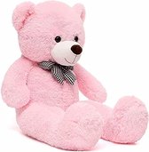 FSN Giant teddybeer knuffelbeer 120cm groot pluche beer met strik (roze) - Valentijn cadeautje