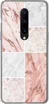 Geschikt voor OnePlus 7 Pro hoesje - Marmer print - Wit - Rosé - Siliconen Telefoonhoesje