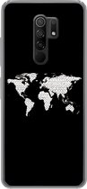 Geschikt voor Xiaomi Redmi 9 hoesje - Wereldkaart - Patronen - Zwart - Siliconen Telefoonhoesje