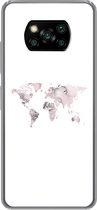 Geschikt voor Xiaomi Poco X3 Pro hoesje - Wereldkaart - Marmer print - Grijs - Siliconen Telefoonhoesje
