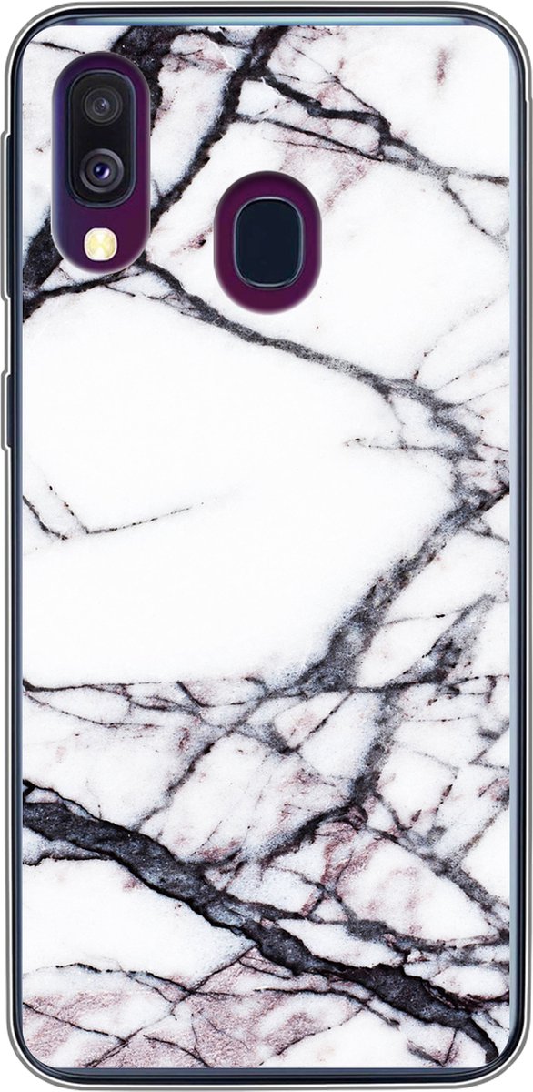 Telefoonhoesje Geschikt voor Samsung Galaxy A40 hoesje - Marmer print - Wit - Steen - Siliconen Telefoonhoesje Telefoonhoesje