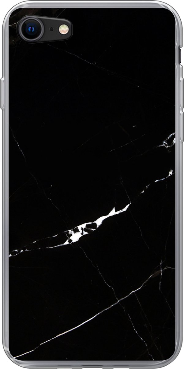Telefoonhoesje Geschikt voor iPhone 8 hoesje - Marmer print - Zwart - Natuurstenen - Siliconen Telefoonhoesje Telefoonhoesje