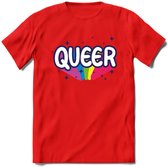 Queer | Pride T-Shirt | Grappig LHBTIQ+ / LGBTQ / Gay / Homo / Lesbi Cadeau Shirt | Dames - Heren - Unisex | Tshirt Kleding Kado | - Rood - S