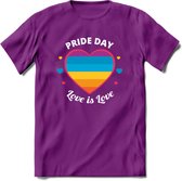 Love Is Love | Pride T-Shirt | Grappig LHBTIQ+ / LGBTQ / Gay / Homo / Lesbi Cadeau Shirt | Dames - Heren - Unisex | Tshirt Kleding Kado | - Paars - S