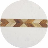 Be Home - Serveerplateau rond wit marmer met hout mozaiek 24cm - Borrelplateaus - Borrelplank - Tapasplank