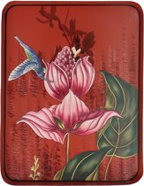 Les Ottomans  - Dienblad rechthoekig handbeschilderd Flora 43cm rood met bloem - Serveerplateaus