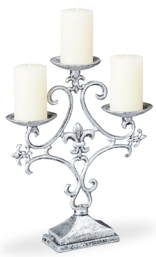 bougeoir relaxdays pour bougie bloc - bougeoir 3 bras - bougeoir design argent