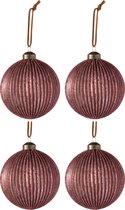 J-Line Doos Van 4 Kerstballen Lijntjes Glitter/Glas Roze Medium