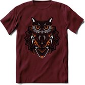 Vos - Dieren Mandala T-Shirt | Oranje | Grappig Verjaardag Zentangle Dierenkop Cadeau Shirt | Dames - Heren - Unisex | Wildlife Tshirt Kleding Kado | - Burgundy - M